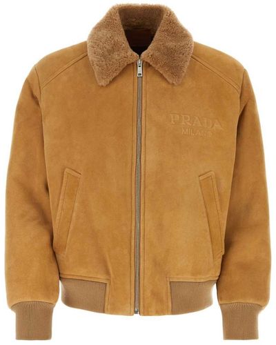 Prada Shearling-trimmed Suede Bomber Jacket - Brown