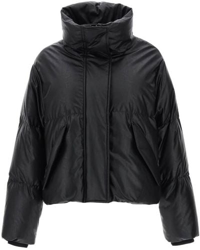 MM6 by Maison Martin Margiela Faux Leather Puffer Jacket With Back Logo Embroidery - Black