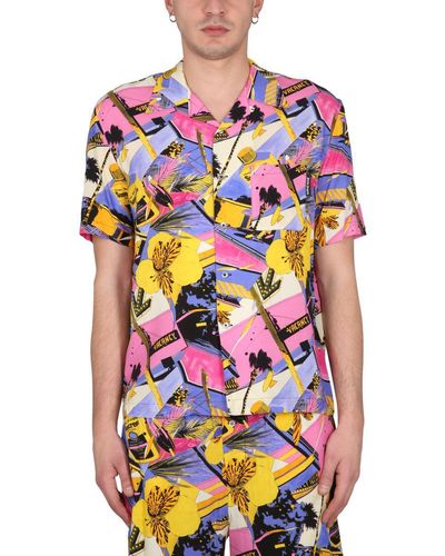 Palm Angels Bowling Style Shirt With Miami Mix Print - Multicolor