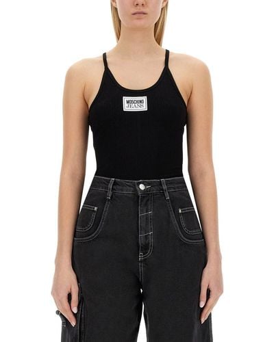Moschino Jeans Tops With Logo - Black