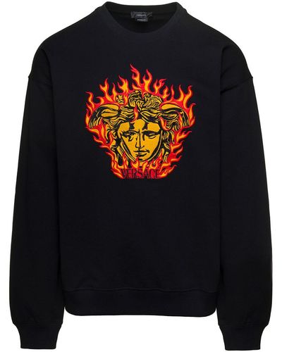 Versace Crewneck Sweatshirt With Medusa Print - Black