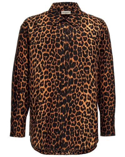 Saint Laurent Leopard Print Taffeta Shirt - Brown