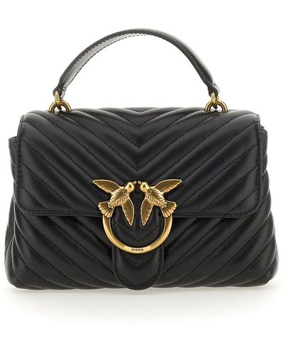 Pinko Mini Love Puff Bag In Quilted Nappa Leather With Chevron Pattern - Black