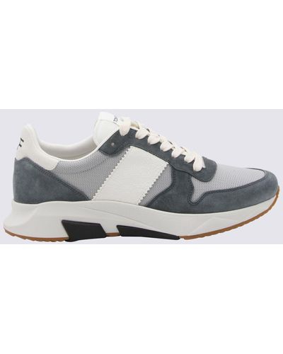 Tom Ford Sivler And Petrol Blue Leather Jaga Sneakers - Multicolor