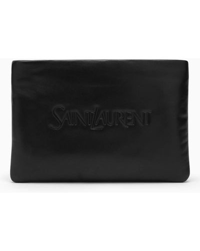 Saint Laurent Padded Clutch Bag With Logo - Black