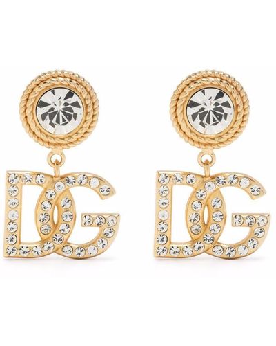 Dolce & Gabbana Earrings With Rhinestones And Dg Logo - Metallic