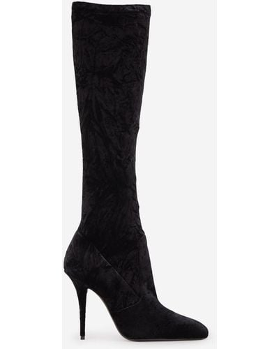 Saint Laurent Talia Velvet Boots - Black