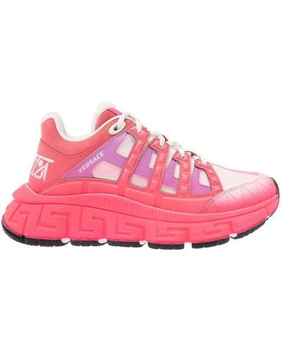 Versace Trigreca Sneakers In Leather And Nylon - Pink
