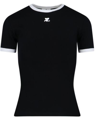 Courreges Logo Embroidery T-shirt - Black