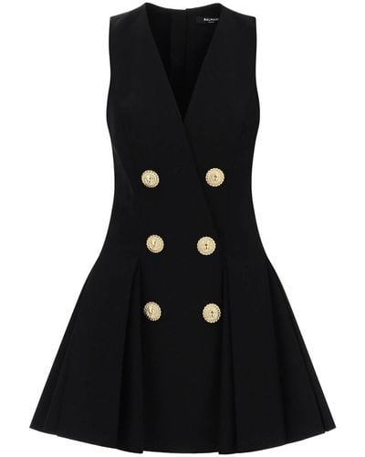 Balmain Mini Dress With Pleats - Black