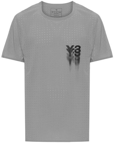 Y-3 Logo-print Perforated T-shirt - Grey