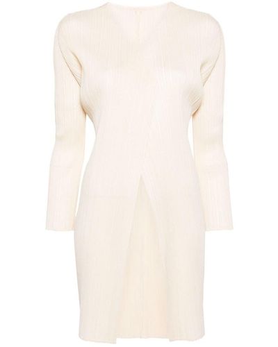 Pleats Please Issey Miyake Open Pleated Duster Coat - Natural
