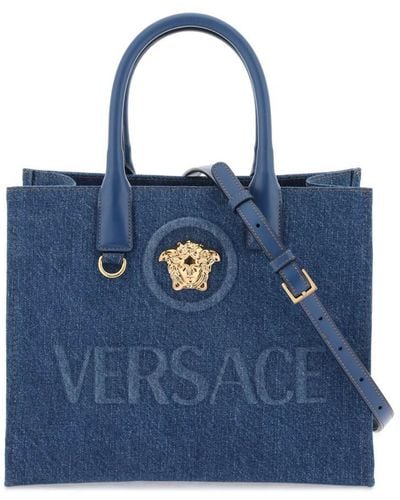 Versace Small Denim La Medusa Tote Bag - Blue