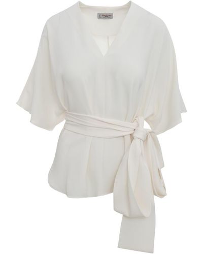 Alberto Biani Blouse With V Neck And Belt - White