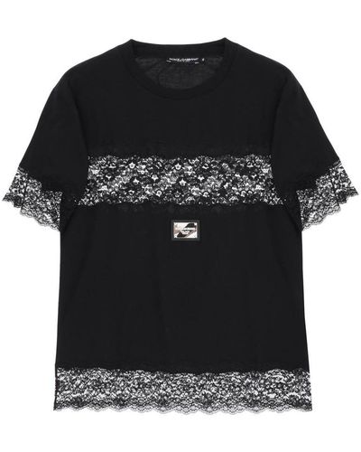 Dolce & Gabbana T-shirt With Lace Inserts - Black