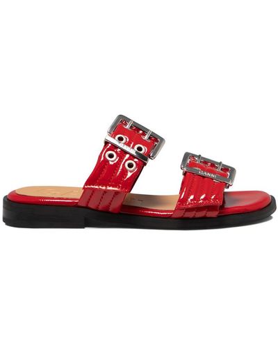 Ganni "Buckle Two-Strap" Sandals - Red