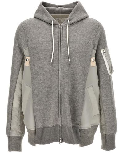 Sacai Two-material Hoodie Sweatshirt - Grey