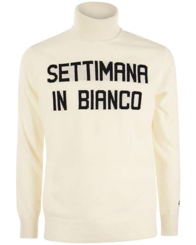 Mc2 Saint Barth Wool And Cashmere Blend Turtleneck Sweater Settimana In Bianco - Natural