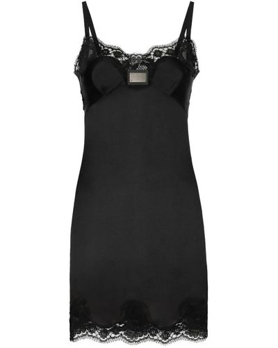 Dolce & Gabbana Lace-trim Mini Dress - Black