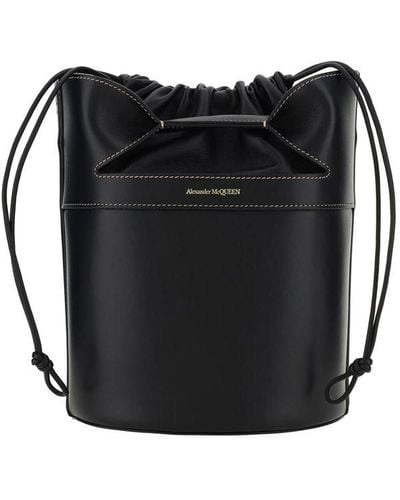 Alexander McQueen Bow Leather Bucket Bag - Black