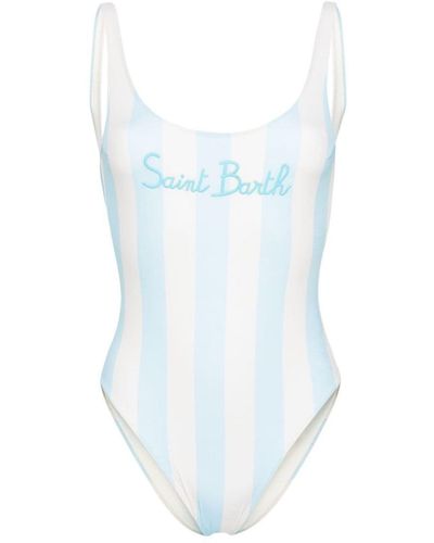 Mc2 Saint Barth Logo Striped One-Piece Swimsuit - Blue