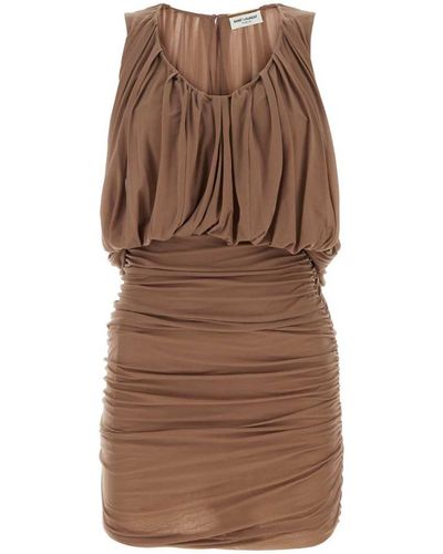 Saint Laurent Short Jersey Dress - Brown