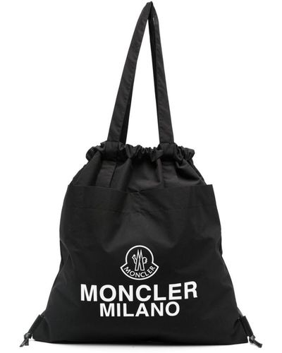 Moncler Cotton Tote Bag With Drawstring Aq - Black