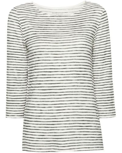 Majestic Filatures Striped Linen Blend Boat-Neck T-Shirt - Gray