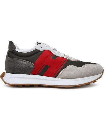Hogan H601 Beige Suede Blend Sneakers - Red