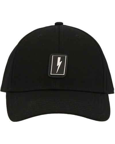 Neil Barrett Logo Plate Cap Hats - Black