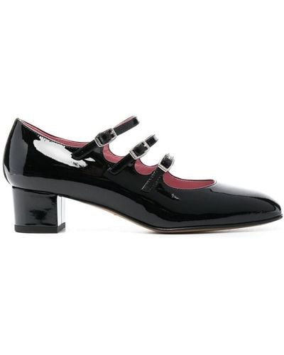 CAREL PARIS 'kina' Black Mary Janes With Straps And Block Heel In Patent Leather Woman