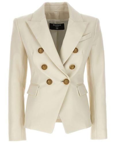 Balmain Double-breasted Leather Blazer Blazer And Suits - Natural