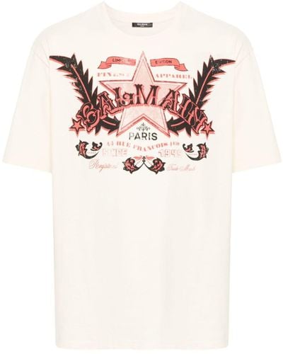 Balmain Cotton T-Shirt With Western Print - Pink