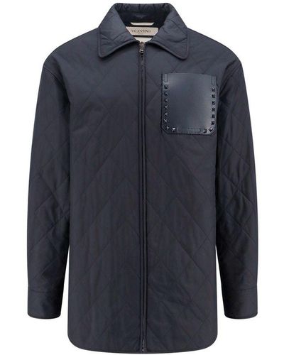Valentino Rockstud Untitled Quilted Shirt - Blue