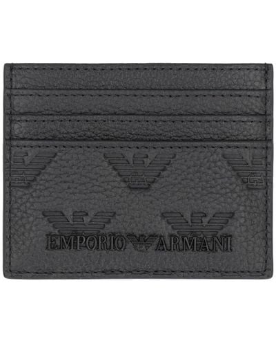 Emporio Armani Leather Credit Card Case - Grey