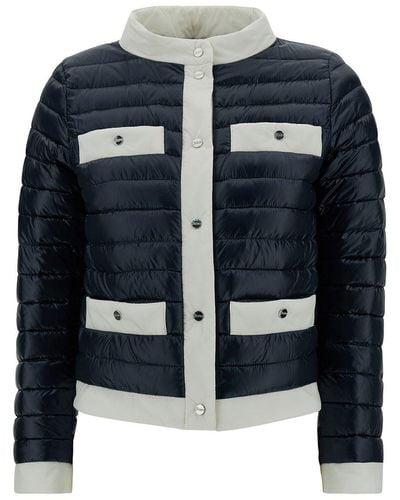 Herno And Down Jacket With Funnel Neck And Contrasting Deta - Blue