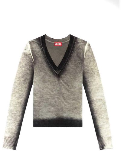 DIESEL M-kos V-neck Wool Sweater - Gray