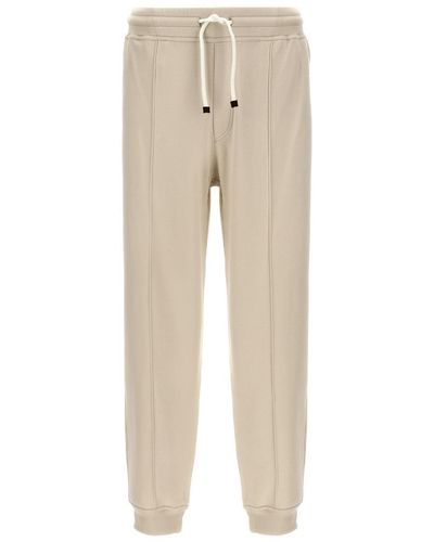 Brunello Cucinelli Central Stitching Joggers Trousers - Natural