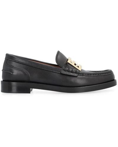 Fendi Ff Buckle Leather Loafers - Black