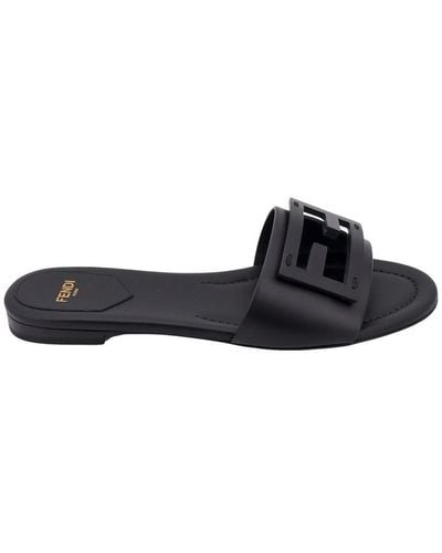 Fendi Ff Leather Sandal - Black