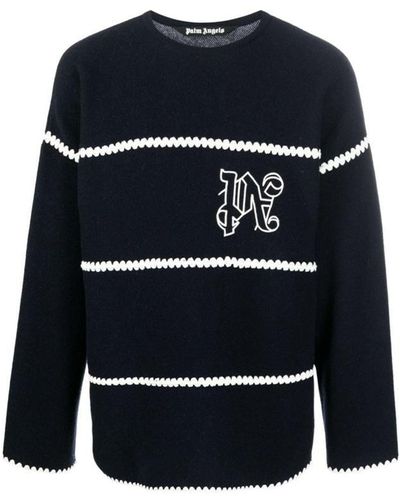 Palm Angels Monogram Wool Jumper - Blue