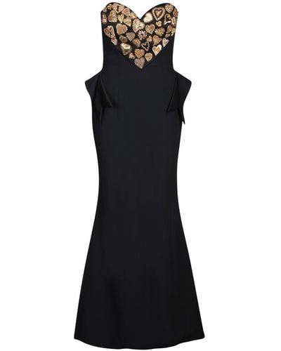Moschino Sweetheart-Neck Embroidered Strapless Maxi Dress - Black