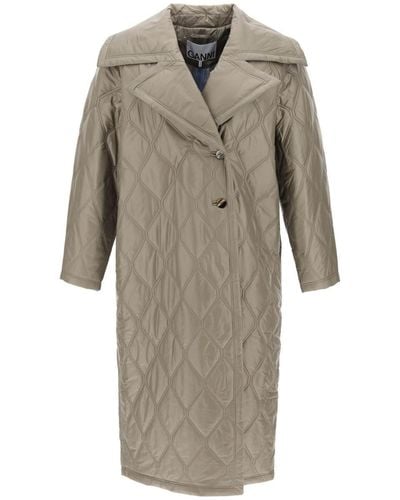 Ganni Quilted Oversized Coat - Natural