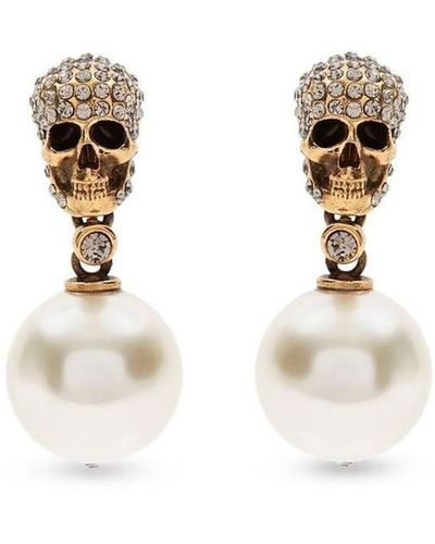 Alexander McQueen Skull Pearl Earrings - White