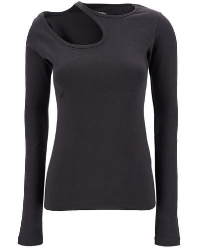 Low Classic Grey Long Sleeve T-shirt With Cut-out In Cotton Blend Woman - Black