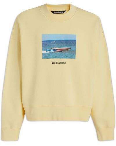 Palm Angels Getty Speedboat-printed Crewneck Sweatshirt - Yellow