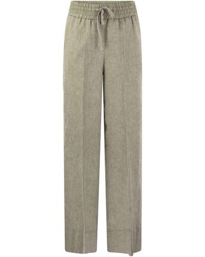 Peserico Loose-fitting Pants In Lightweight Pure Linen Canvas - Green
