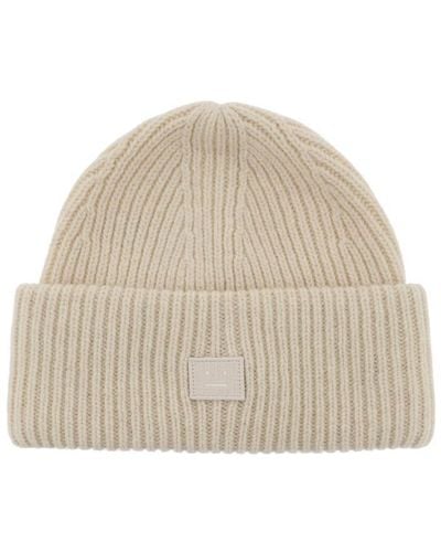 Acne Studios Ribbed Wool Beanie Hat With Cuff - Natural
