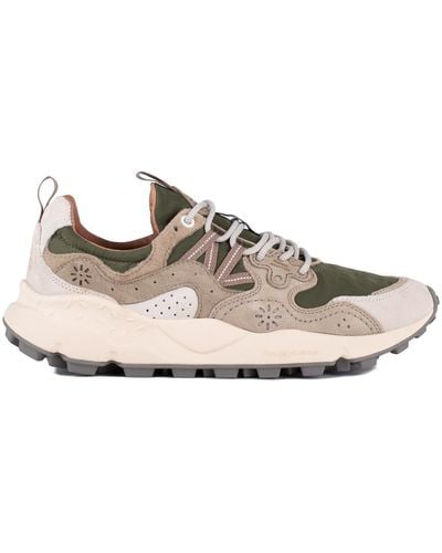 Flower Mountain Yamano 3 Green And Beige Suede And Technical Fabric Sneakers - Multicolor