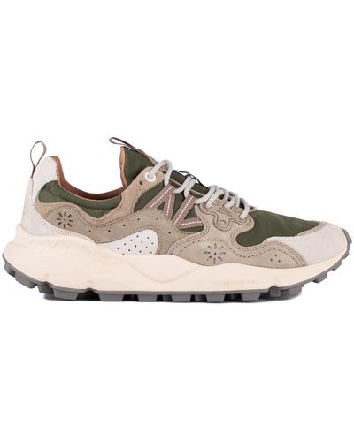 Flower Mountain Yamano 3 Green And Beige Suede And Technical Fabric Sneakers - Multicolour